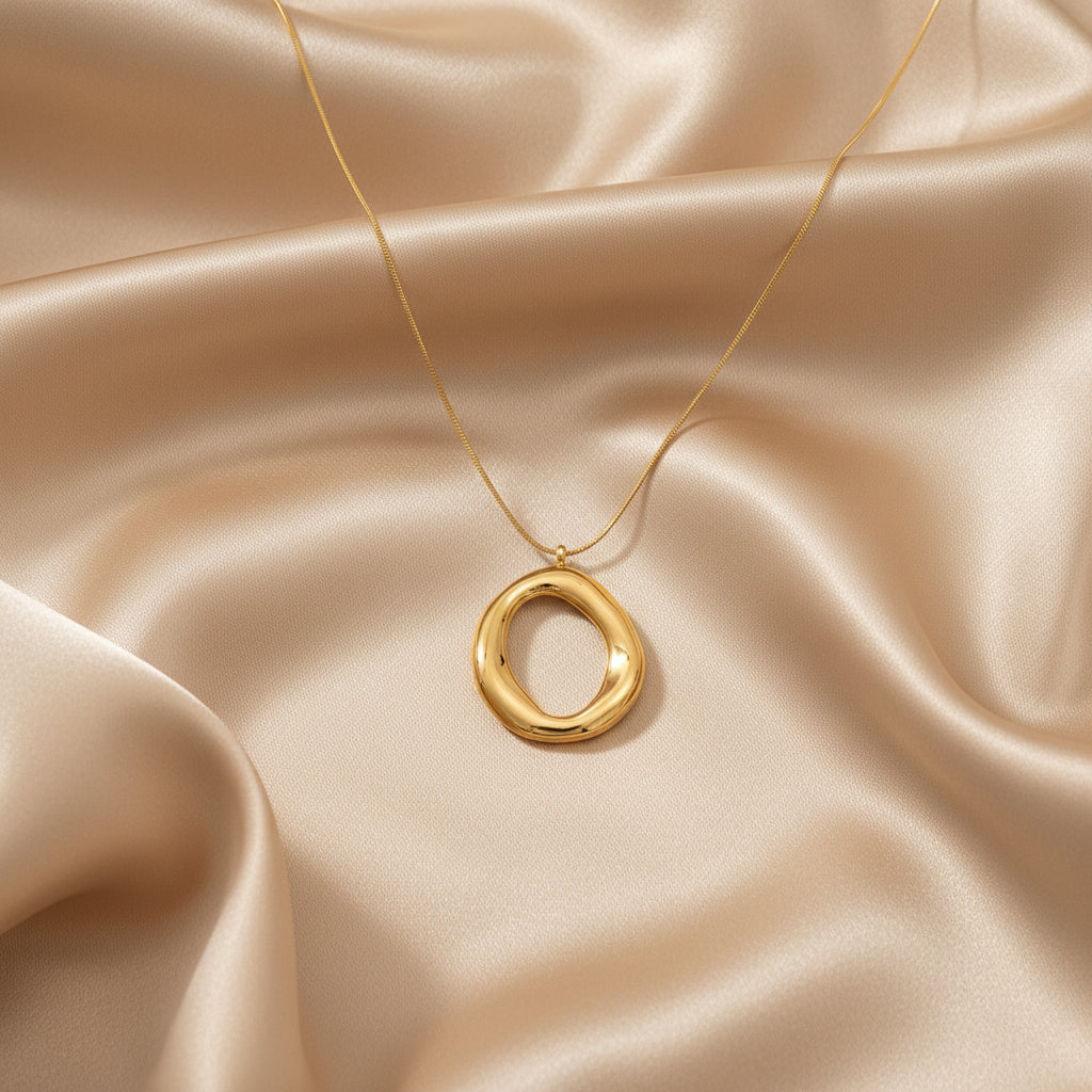 Gold Oval Pendant Necklace | Stainless Steel Contemporary Necklace | Women's Modern Jewellery
