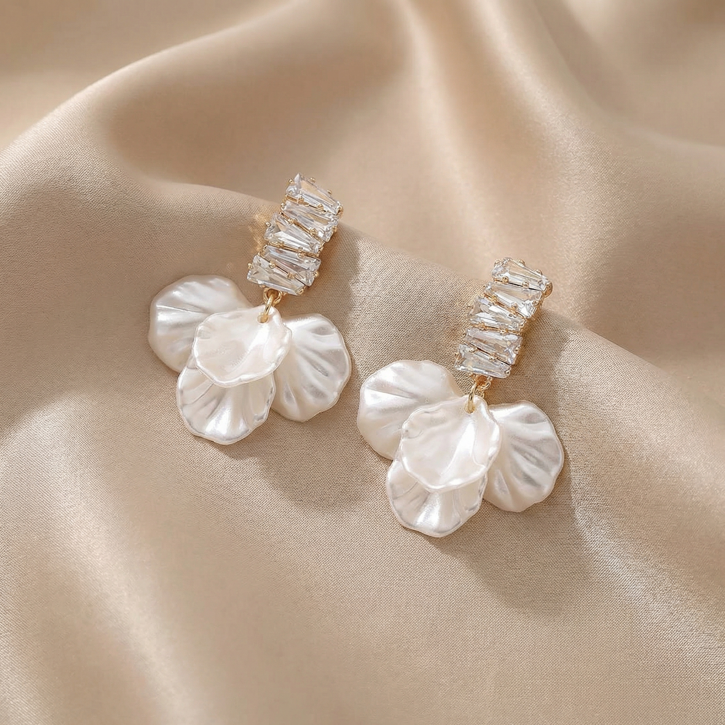Floral Pearl Drop Earrings with Crystal Accent Detail | Elegant Gold Statement Jewellery