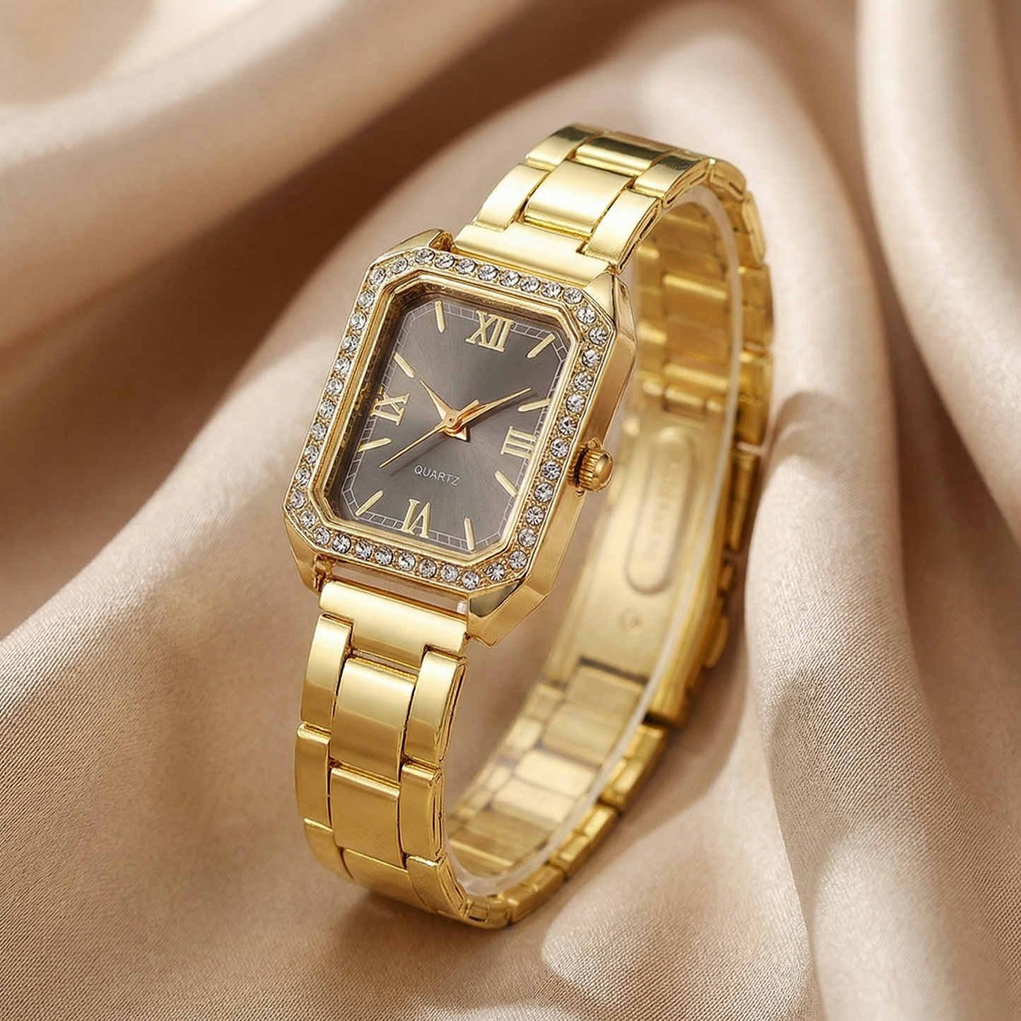 Gold Square Bracelet Watch for Women | Stainless Steel Timepiece | Blue, Green, Pink, White & Black Dial Options | Crystal Accent Watch