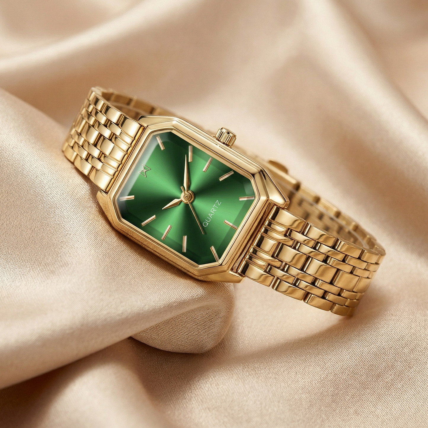 Gold Rectangular Bracelet Watch for Women | Stainless Steel Quartz Watch | Black, Silver, Rose & Green Dial Options | Elegant Timepiece