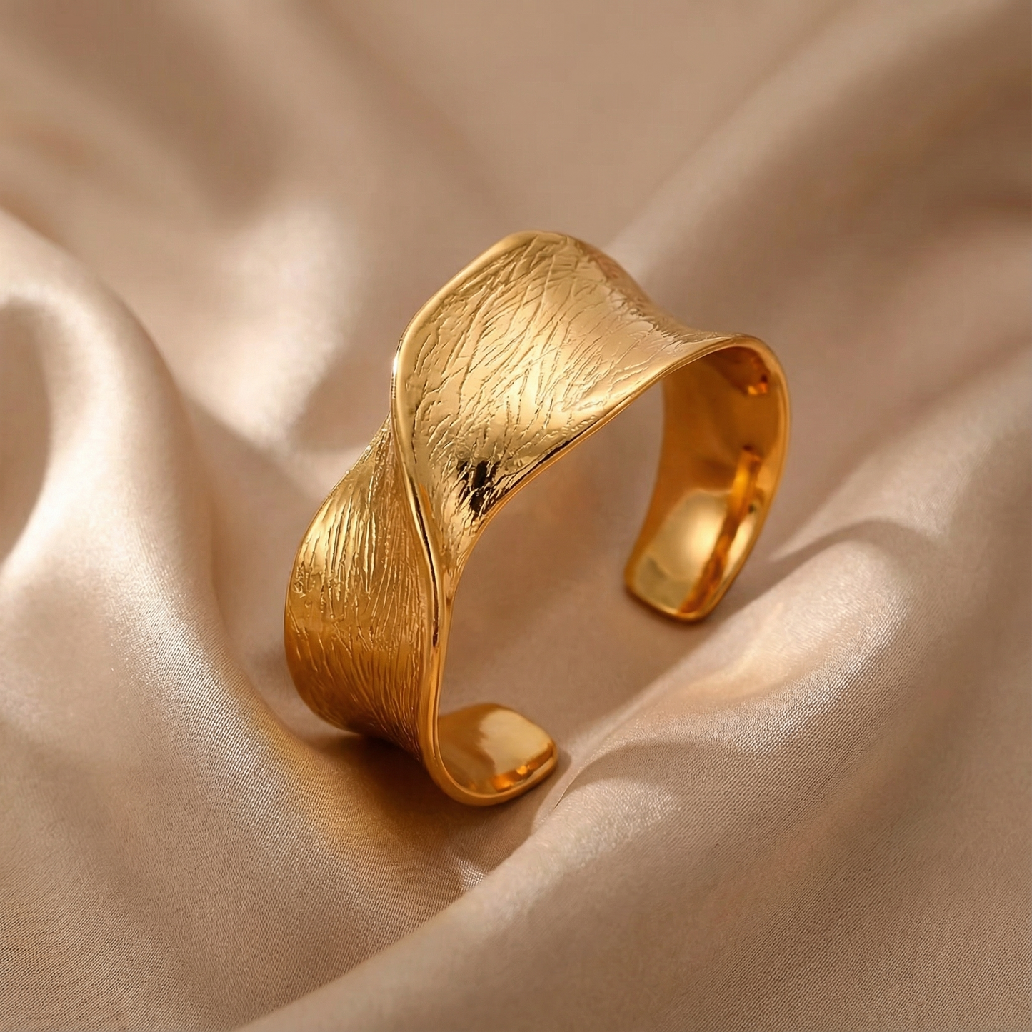 Organic Wave Cuff Bracelet | Gold Stainless Steel | Adjustable Design | Contemporary Timeless Elegance