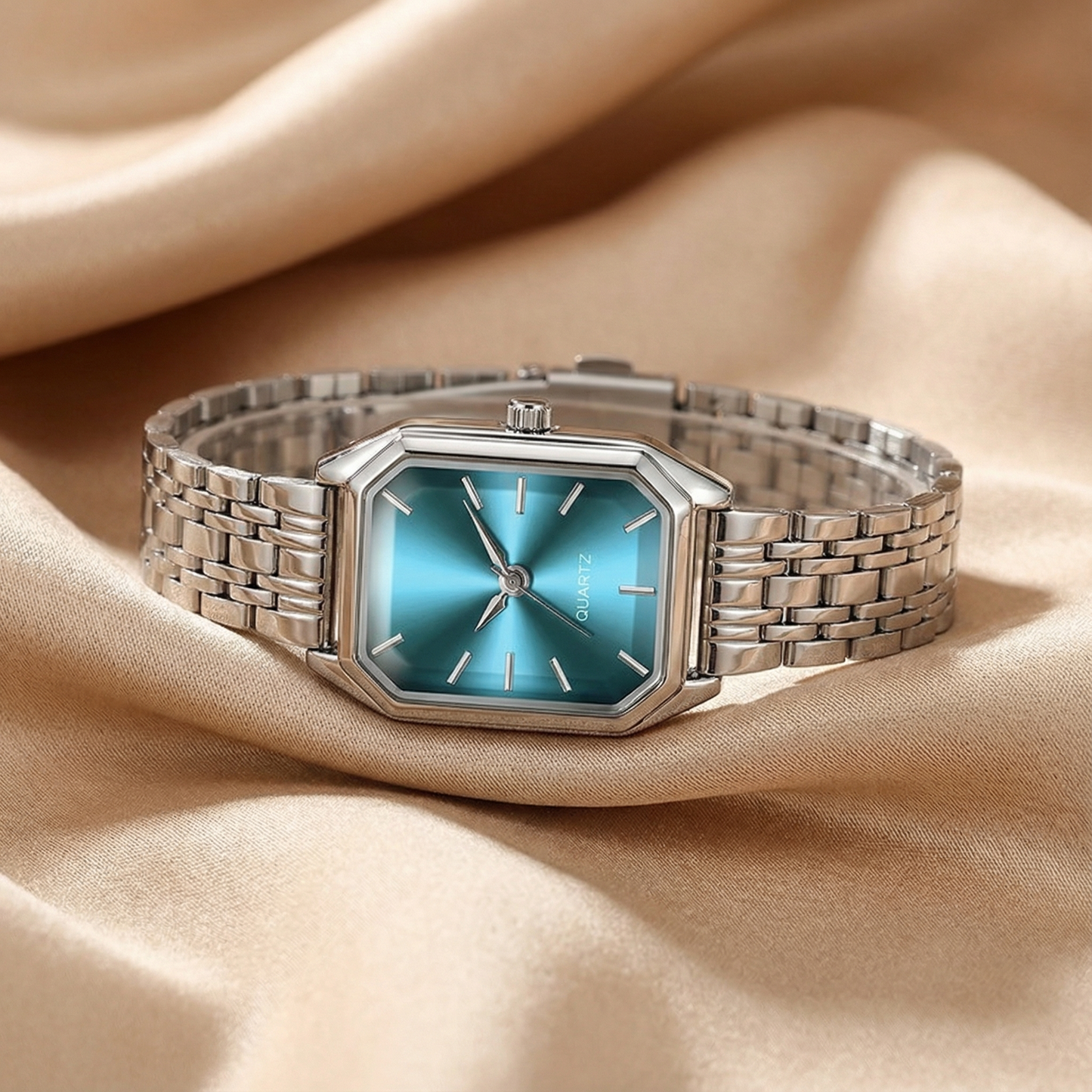 Silver Rectangular Watch for Women | Stainless Steel Link Watch | Black, Blue & Silver Dial Options | Contemporary Minimalist Timepiece