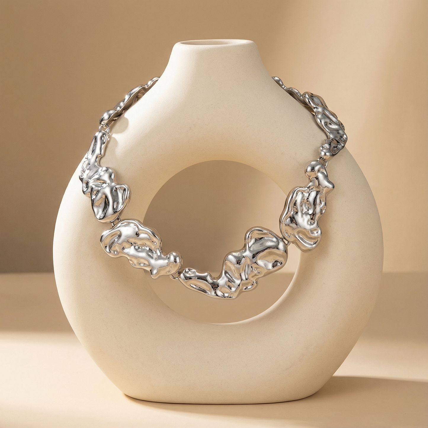Gold Silver Sculptural Necklace for Women | Organic Link Design | Contemporary Fashion Jewellery