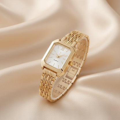 Gold Square Watch for Women | Stainless Steel Link Bracelet | White & Pink Dial Options | Contemporary Fashion Timepiece