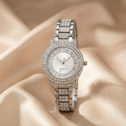 Stainless Steel Quartz Watch | Rose Gold & Silver Tone | Crystal Accent Timepiece