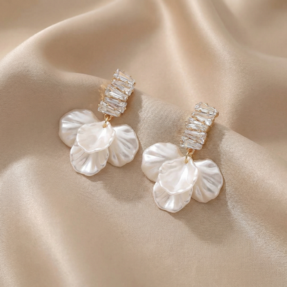 Floral Pearl Drop Earrings with Crystal Accent Detail | Elegant Gold Statement Jewellery