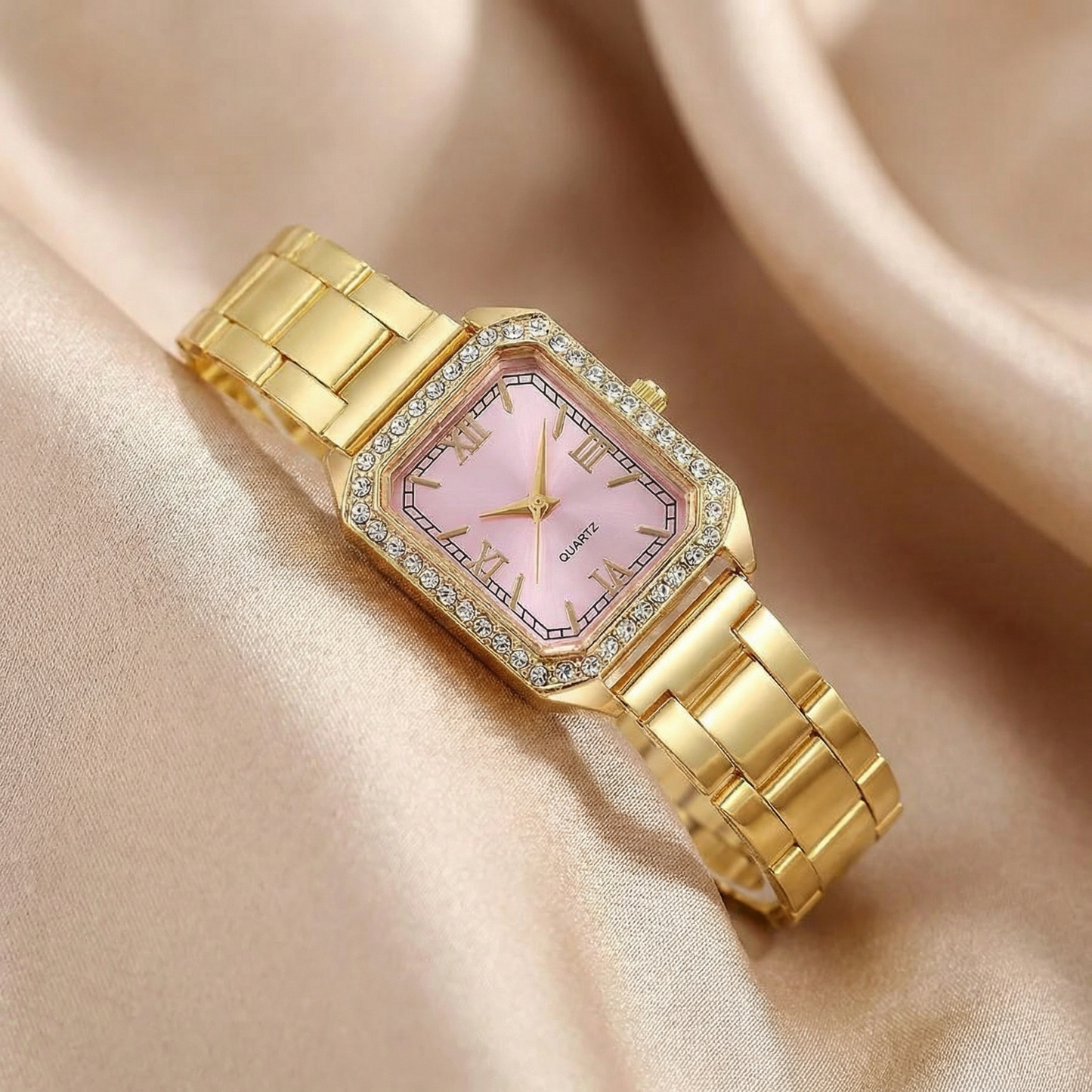 Gold Square Bracelet Watch for Women | Stainless Steel Timepiece | Blue, Green, Pink, White & Black Dial Options | Crystal Accent Watch