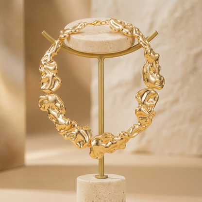 Gold Silver Sculptural Necklace for Women | Organic Link Design | Contemporary Fashion Jewellery
