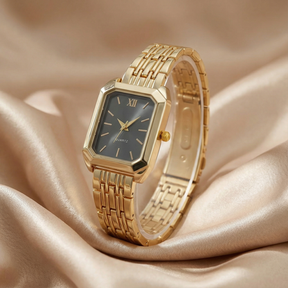 Gold Square Watch for Women | Stainless Steel Link Bracelet | White & Pink Dial Options | Contemporary Fashion Timepiece