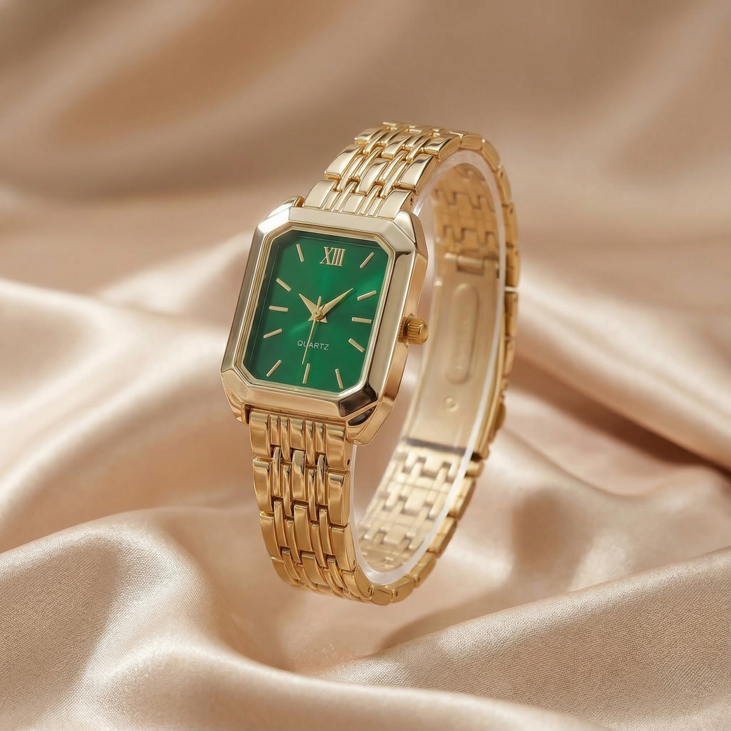Gold Square Watch for Women | Stainless Steel Link Bracelet | White & Pink Dial Options | Contemporary Fashion Timepiece