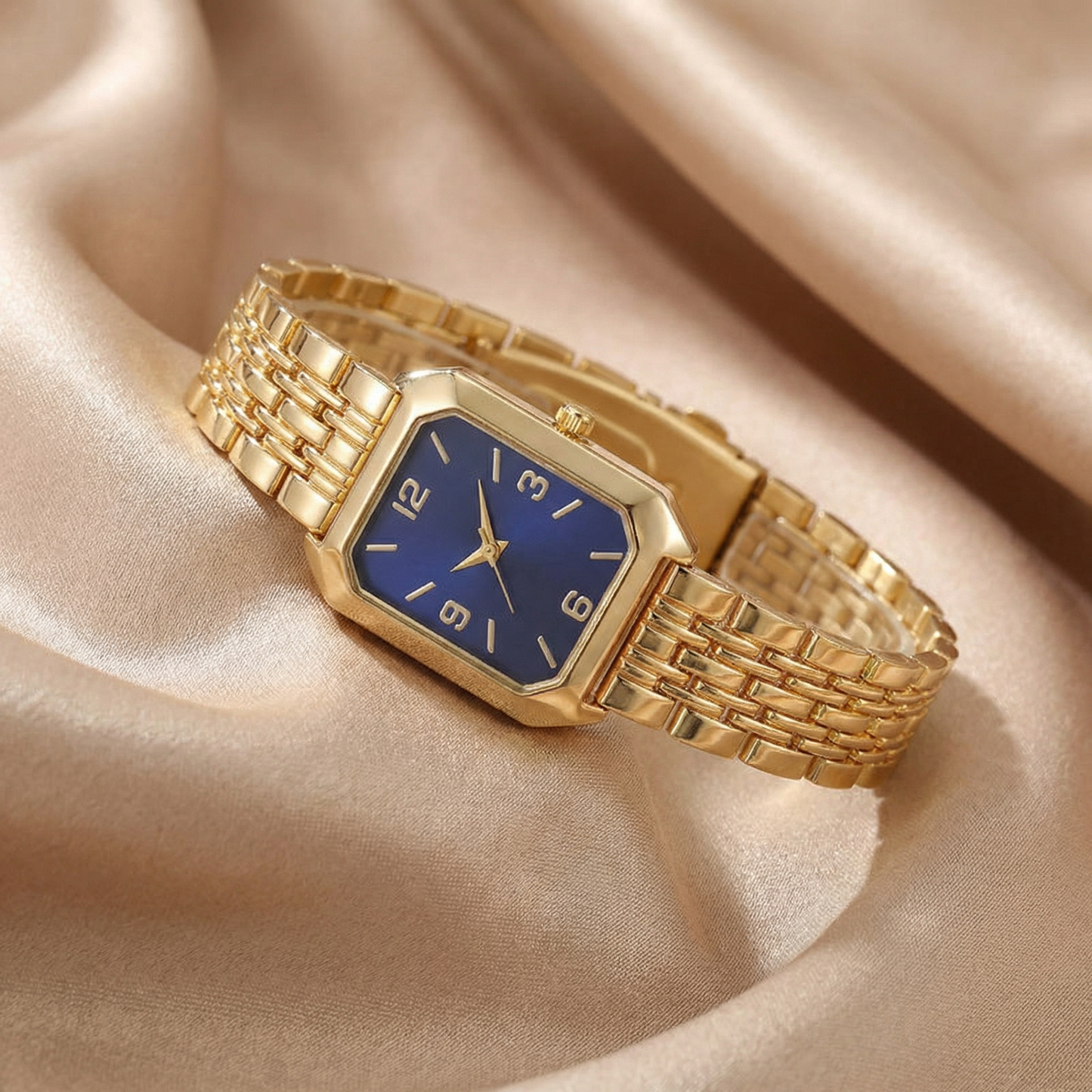 Gold Rectangular Bracelet Watch for Women | Stainless Steel Timepiece | Champagne, Blue & White Dial Options