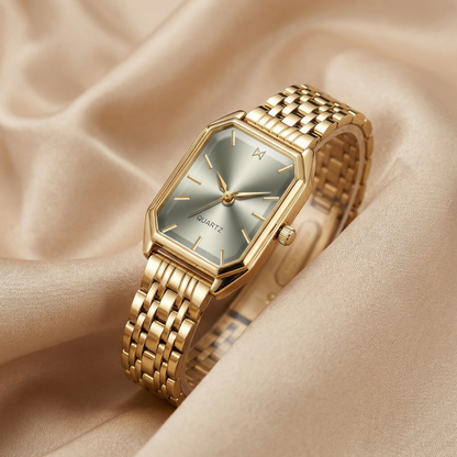 Gold Rectangular Bracelet Watch for Women | Stainless Steel Quartz Watch | Black, Silver, Rose & Green Dial Options | Elegant Timepiece