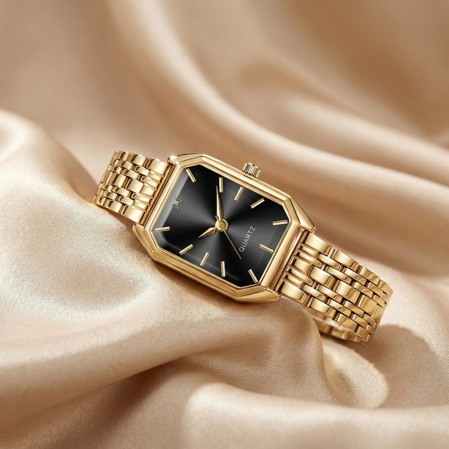Gold Rectangular Bracelet Watch for Women | Stainless Steel Quartz Watch | Black, Silver, Rose & Green Dial Options | Elegant Timepiece