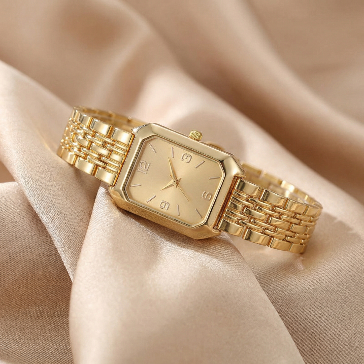 Gold Rectangular Bracelet Watch for Women | Stainless Steel Timepiece | Champagne, Blue & White Dial Options