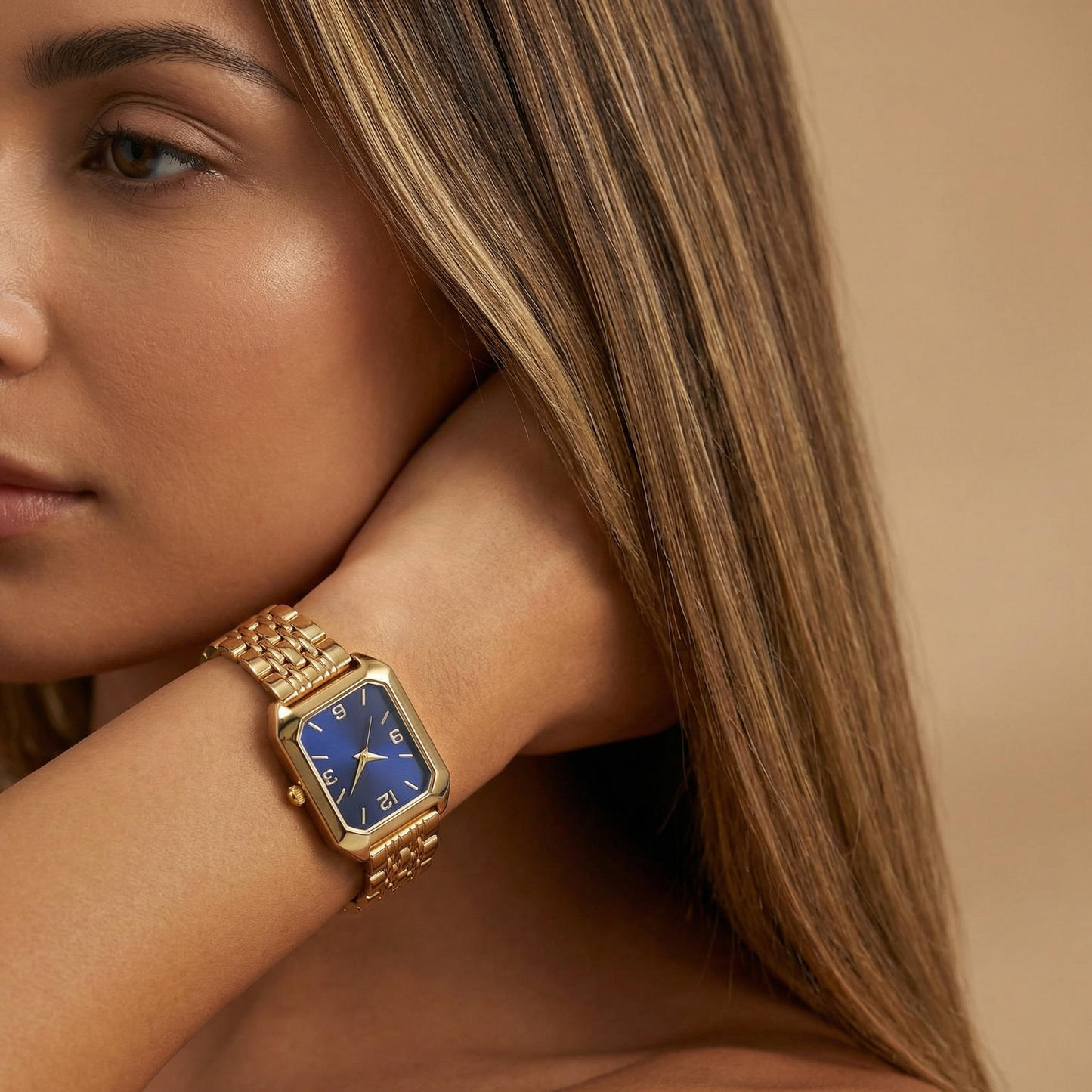 Gold Rectangular Bracelet Watch for Women | Stainless Steel Timepiece | Champagne, Blue & White Dial Options