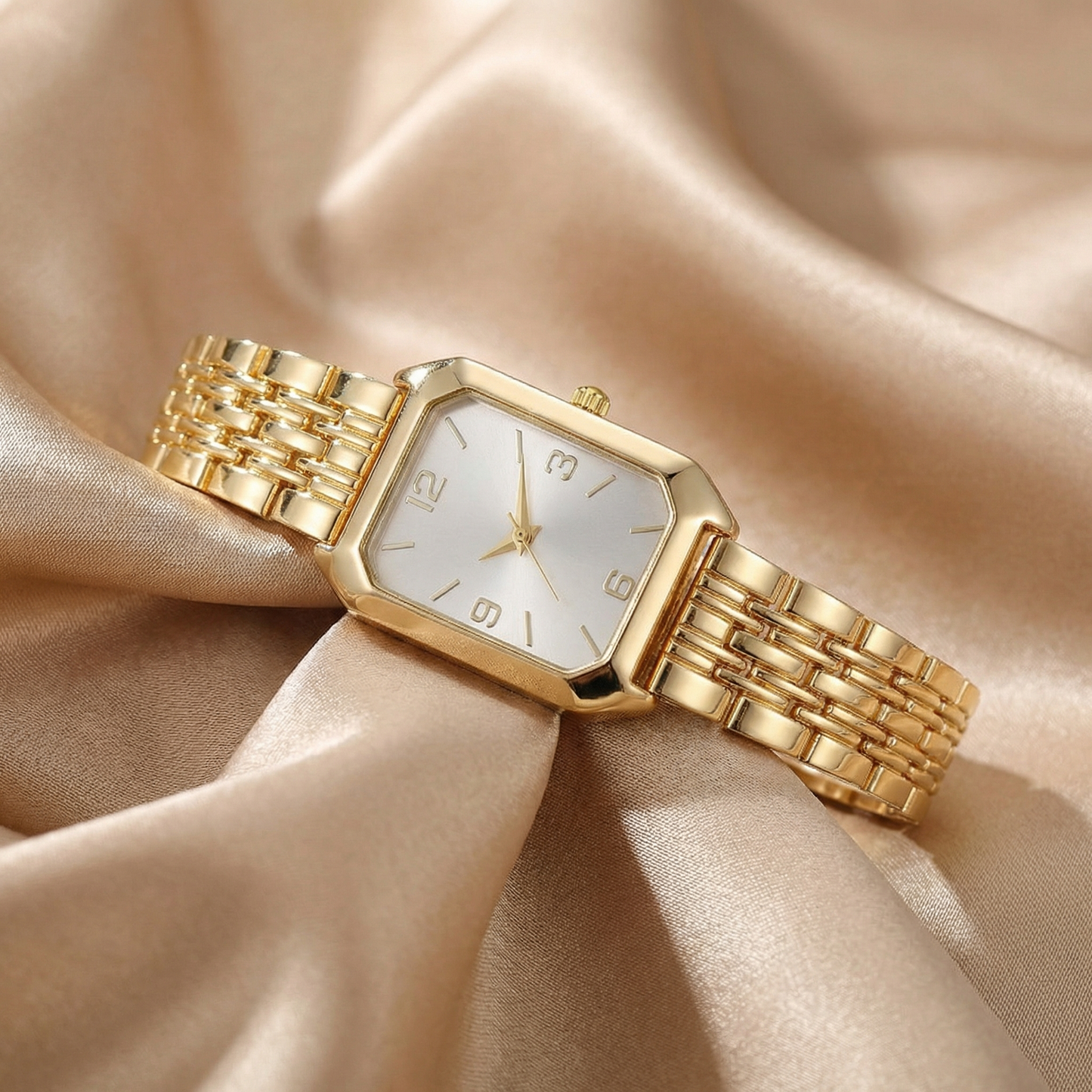 Gold Rectangular Bracelet Watch for Women | Stainless Steel Timepiece | Champagne, Blue & White Dial Options