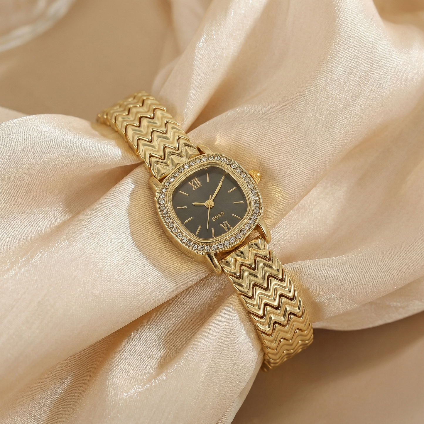 Gold Oval Dial Watch for Women | Stainless Steel Bracelet Watch | White, Black, Pink & Green Dial Choices | Crystal Accent Timepiece