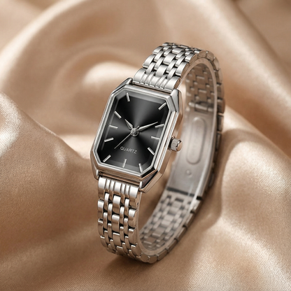 Silver Rectangular Watch for Women | Stainless Steel Link Watch | Black, Blue & Silver Dial Options | Contemporary Minimalist Timepiece