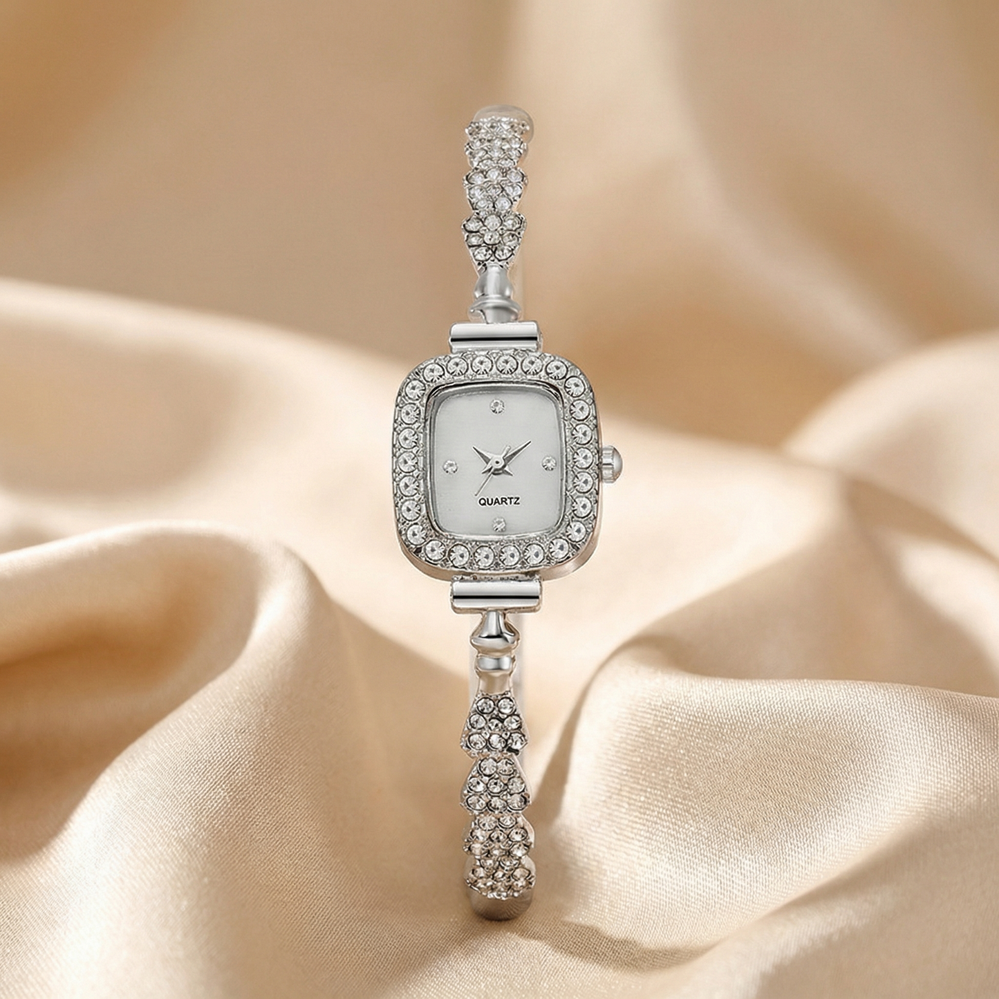 Gold, Silver & Rose Gold Crystal Bracelet Watch | Stainless Steel Quartz Timepiece with Square Dial | Elegant Luxury Watch