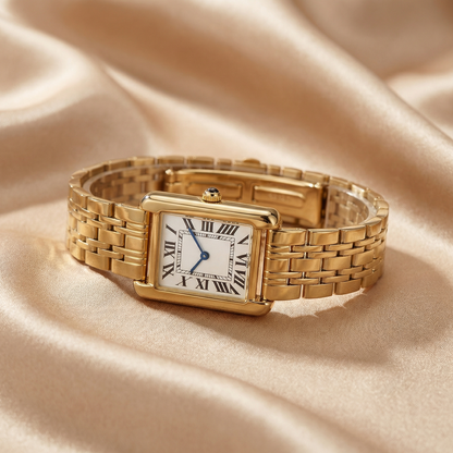 Classic Rectangular Bracelet Watch in Gold & Silver | Roman Numeral Dial Timepiece for Timeless Elegance