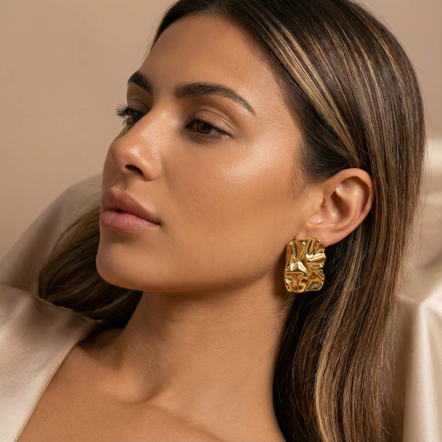 Gold Textured Stud Earrings | Stainless Steel Artistic Design | Women's Statement Jewellery