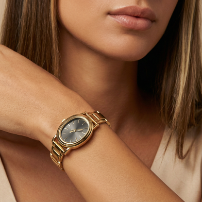 Gold, Champagne Gold & Silver Oval Watch | Stainless Steel Women's Bracelet Watch | Timeless Everyday Timepiece