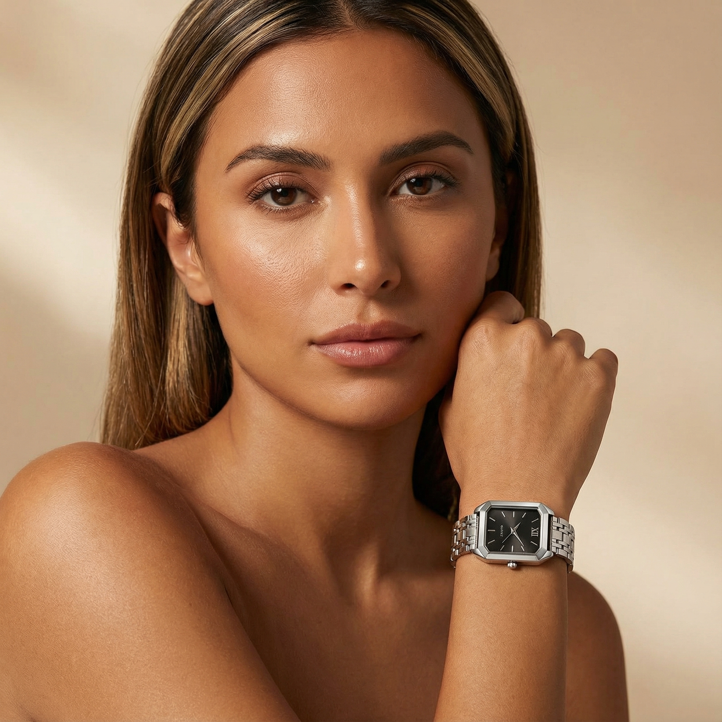 Silver Square Watch for Women | Stainless Steel Link Bracelet | Pink, Green, Silver & Black Dial Options | Contemporary Fashion Timepiece