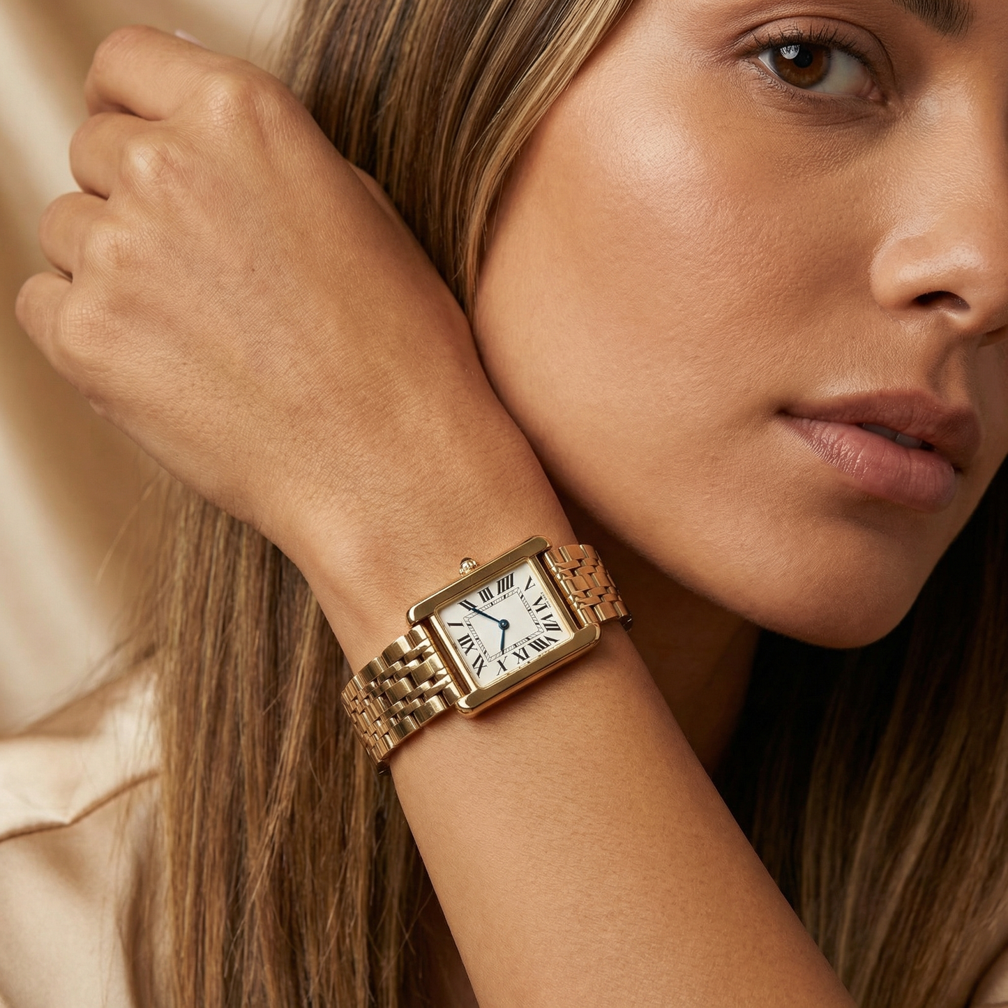 Classic Rectangular Bracelet Watch in Gold & Silver | Roman Numeral Dial Timepiece for Timeless Elegance