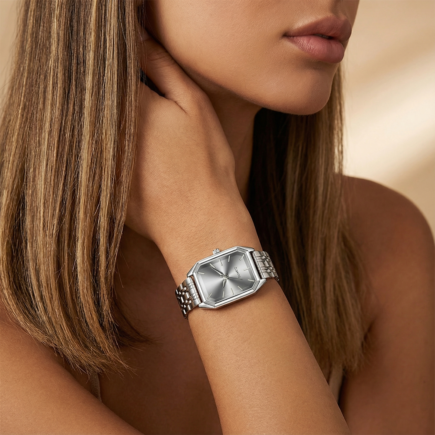 Silver Rectangular Watch for Women | Stainless Steel Link Watch | Black, Blue & Silver Dial Options | Contemporary Minimalist Timepiece