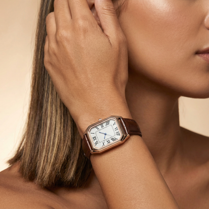 Rose Gold Rectangular Watch for Women | Leather Strap Watch | Green, Black, Red & Brown Options | Elegant Timeless Timepiece