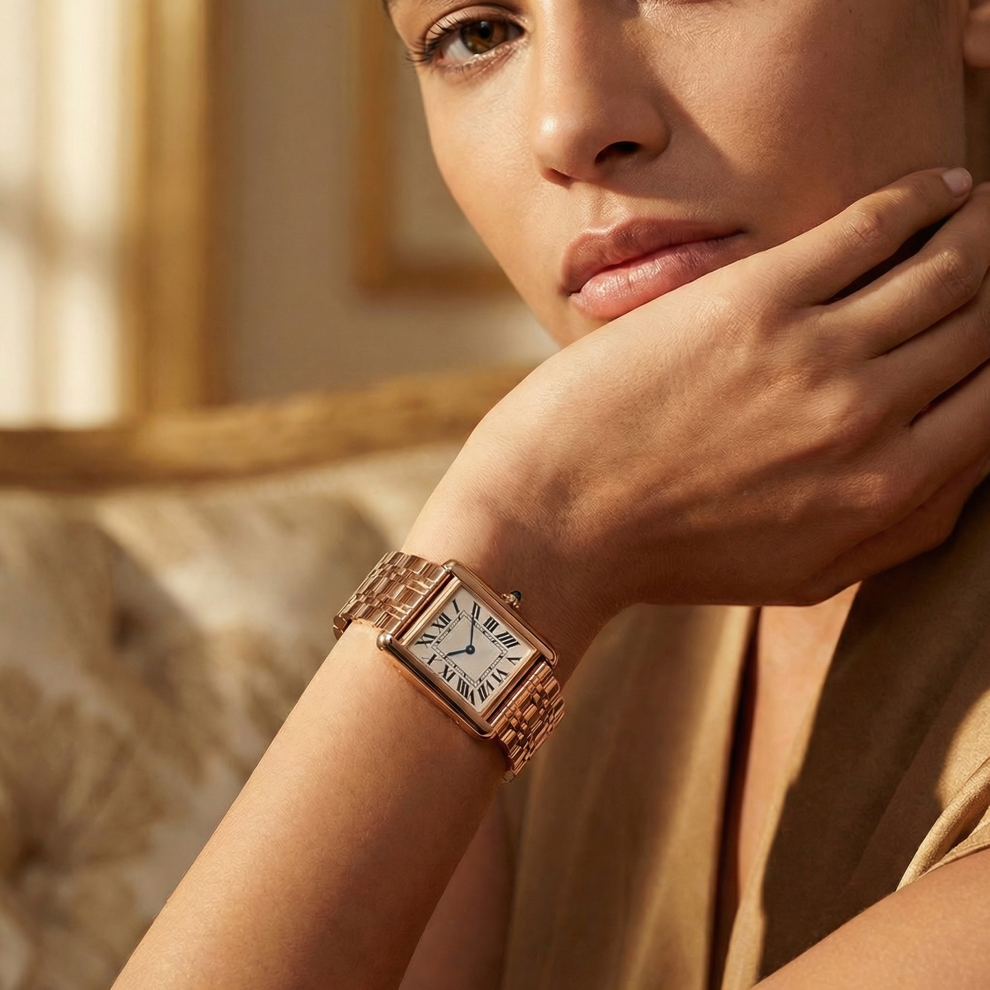 Classic Rectangular Bracelet Watch in Gold & Silver | Roman Numeral Dial Timepiece for Timeless Elegance