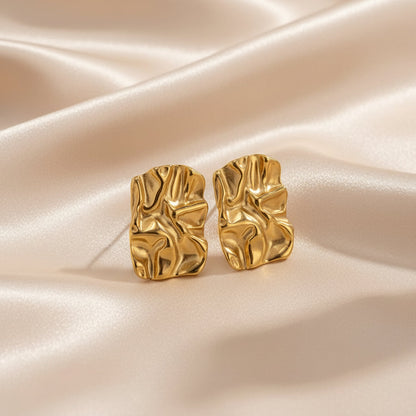 Gold Textured Stud Earrings | Stainless Steel Artistic Design | Women's Statement Jewellery