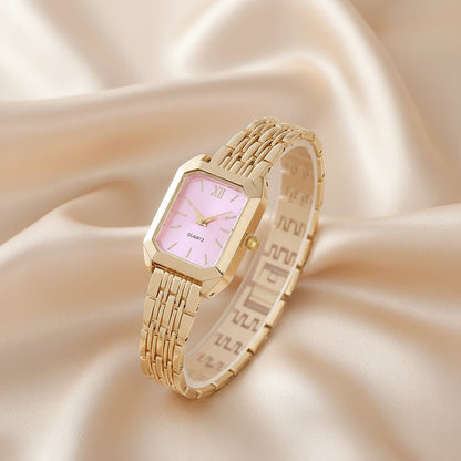Gold Square Watch for Women | Stainless Steel Link Bracelet | White & Pink Dial Options | Contemporary Fashion Timepiece