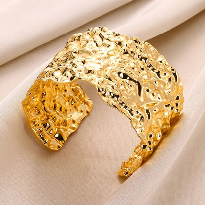 Gold & Silver Hammered Cuff Bracelet | Stainless Steel Statement Bangle | Contemporary Women's Jewellery